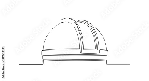 Observatory dome building line drawing, astronomical research, science and discovery