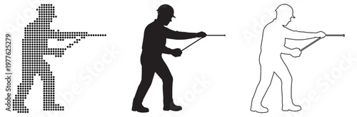 Silhouette of a person pulling a rope with effort