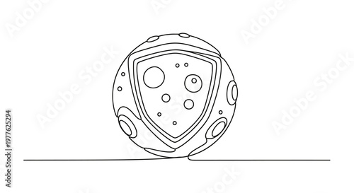 Abstract Sphere with Crater-like Texture, Minimalist Line Art Drawing