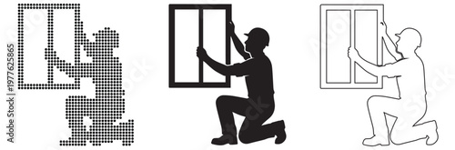 window installer silhouette installing new window frame