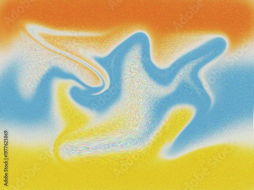 Canvas Print Psychedelic swirling liquid shapes with a grainy texture in dynamic orange yello