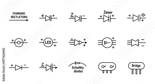 A collection of various diode circuit symbols.