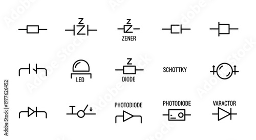 Electronic component symbols and icons.