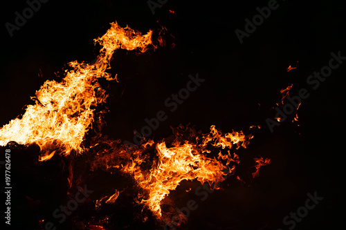 intense fire consuming burning branches in the darkness