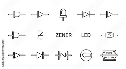 Electronic component symbols and icons.