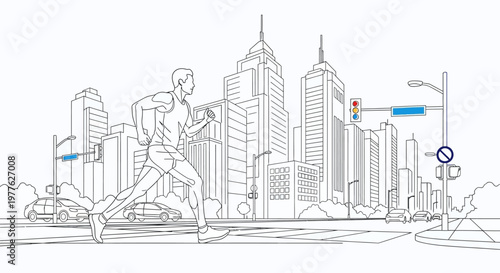 Man running in the city streets.