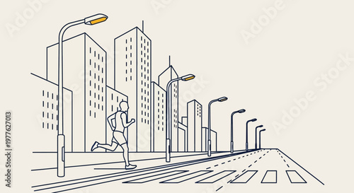 Man running down a city street.