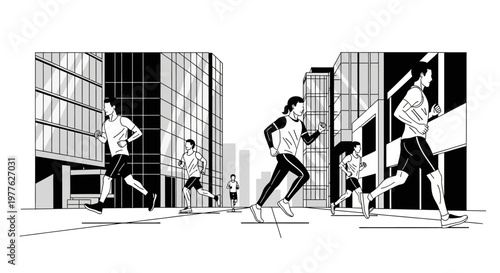 People running in the city streets.