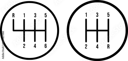 Manual Gear Shift Pattern Icons, Car Transmission Diagram Vector Set