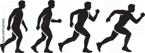 silhouette of a sequence of steps starting to run. black icon drawing vector