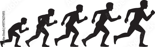 silhouette of a sequence of steps starting to run. black icon drawing vector