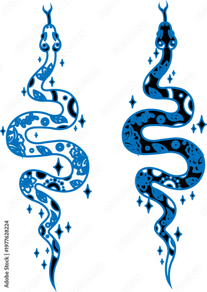 Fototapeta premium Snake icons black white flat classical handdrawn design.eps