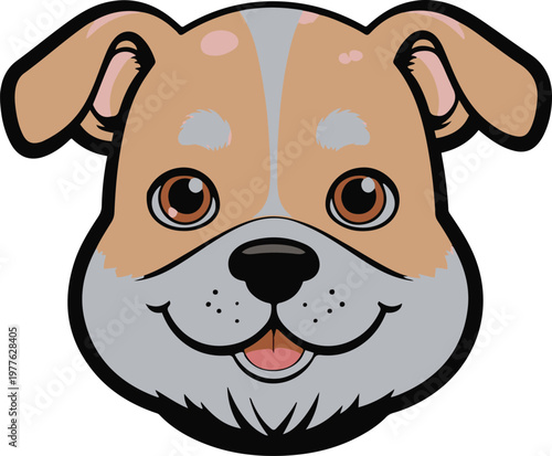  cute animal faces, dog sticker, bold outline, clean vector 1