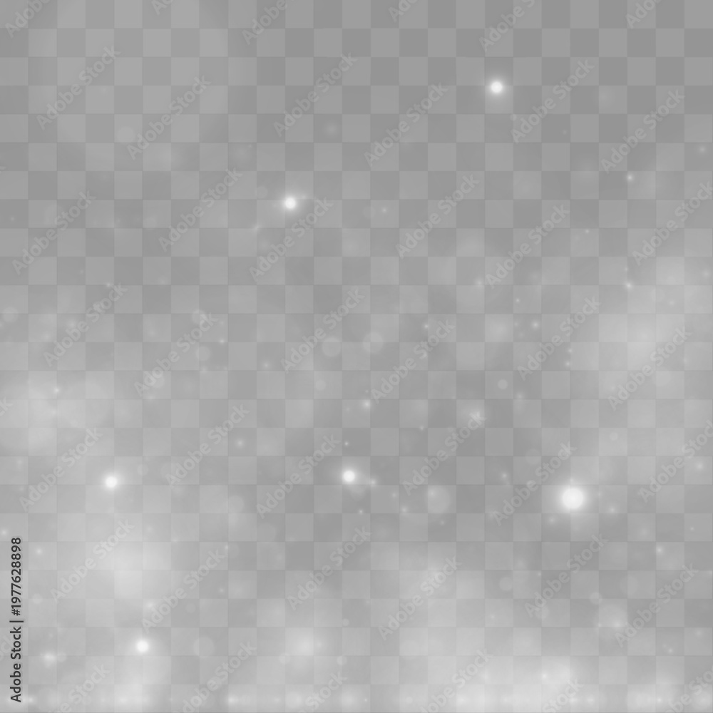 Fototapeta premium Soft white glitter dust floats with glowing light. Smooth motion creates luxury atmosphere. Perfect design element for luxury backgrounds and banners. Vector