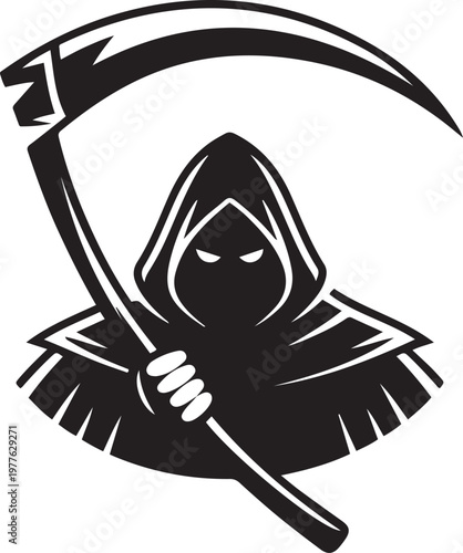 god of death with scythe. black icon drawing vector