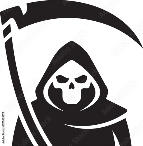 god of death with scythe. black icon drawing vector
