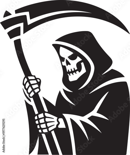 god of death with scythe. black icon drawing vector