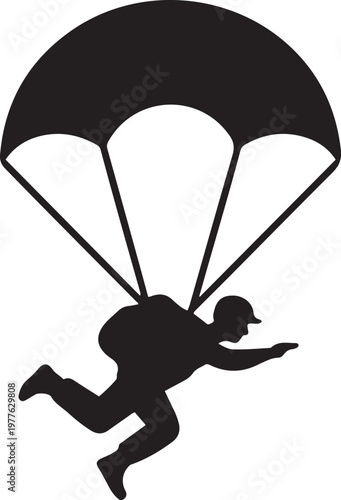 silhouette of a soldier parachuting with a parachute. black icon drawing vector