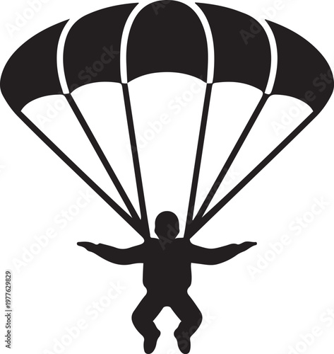 silhouette of a soldier parachuting with a parachute. black icon drawing vector