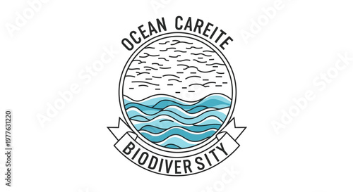 Ocean Biodiversity Conservation Emblem - Wave and Sky Symbol