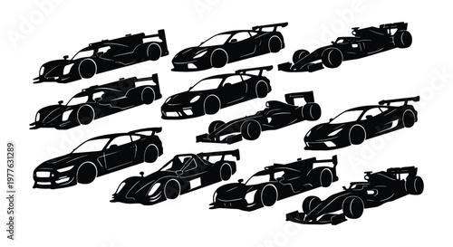 Foto Racing car silhouette collection, 11 professional motorsport vehicle vectors, bl