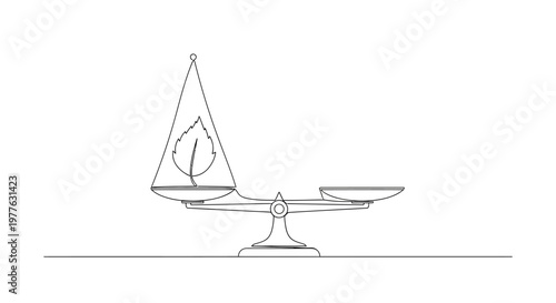 Balance scales with leaf symbol on one side, symbolizing environmental protection and nature.