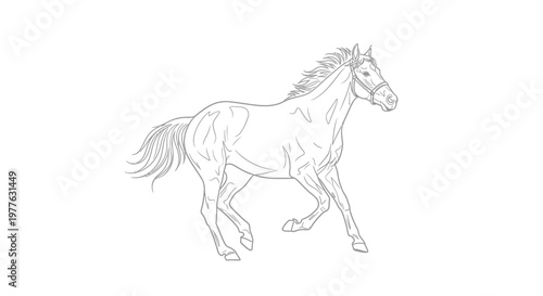 Elegant Horse Silhouette Line Drawing, Galloping Equine Art
