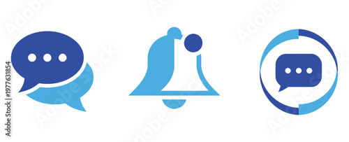 Communication and notification icons, vector illustration set featuring chat bubbles, alerts, messages, and bell symbols, clean flat and outline design for apps, websites, and digital interfaces.