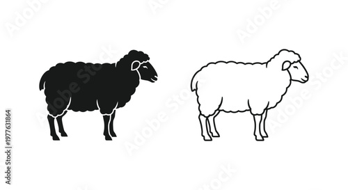 Black and White Sheep Silhouette Vector Designs Vector
