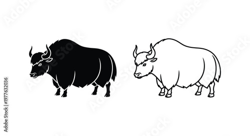 Yin-Yang Yak: Symbolic Black White Buffalo Art Vector