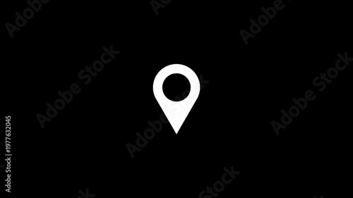 Animated location pin icon on black background, map pointer gps navigation loop.