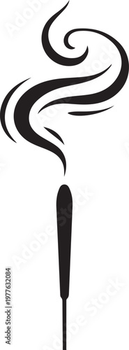 Black incense stick emitting graceful wisps of smoke. Silhouette icon drawing vector
