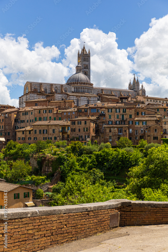 Obraz premium Vertical View of Siena Cathedral Above Historic Buildings