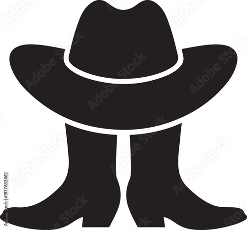 cowboy hat and boots. Silhouette icon drawing vector