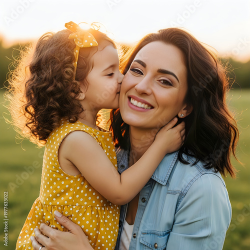 Happy mother and daughter sharing a loving moment in a sunny field