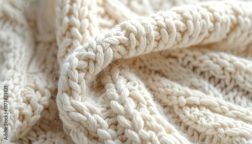 Close-up of a Cozy Hand-Knitted Blanket with Intricate Texture.