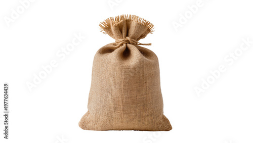 Fotografía Brown burlap drawstring sack tied at the top, isolated on transparent background