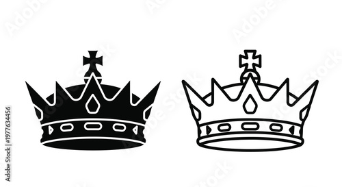 Two detailed black crown illustrations showcase regal design a striking silhouette