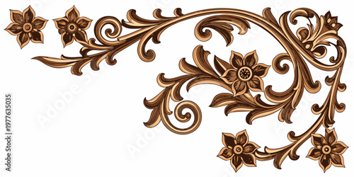 Ornate golden floral and leaf design forming a decorative corner element