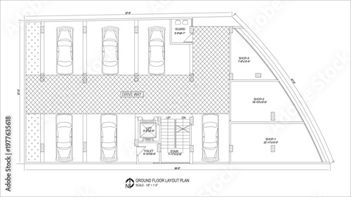 Residential ground floor layout plan, architectural home design, detailed building floor arrangement – clean CAD-style vector illustration isolated on white background (blue print na). EPS 10.