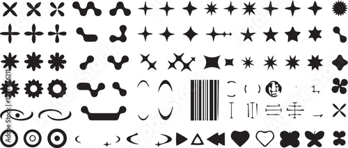 Abstract Decorative Elements: A curated collection of diverse, minimalist design elements, including stars, crosses, and geometric forms.