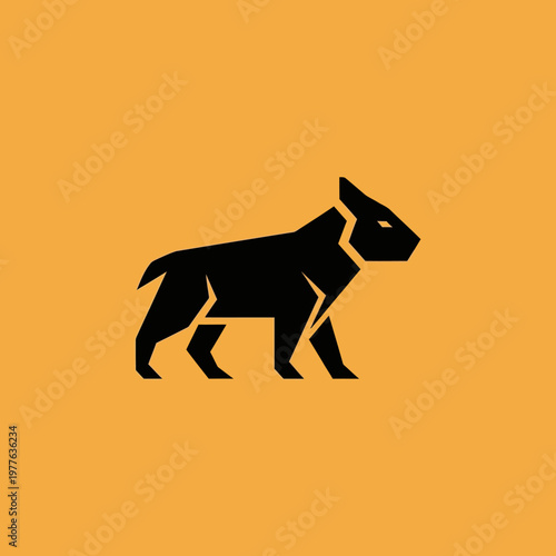 Geometric Black Dog Silhouette Standing Profile View.