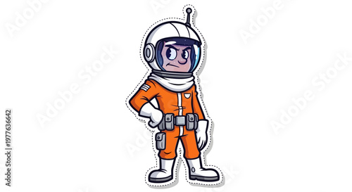 Cartoon Astronaut Standing Confident Pose, Space Explorer Character