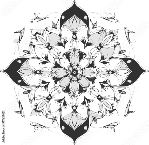 perfectly symmetrical floral mandala, clean vector, tribal mandala, smooth bezier curves, white background 3