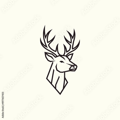 Minimalist Geometric Deer Head Outline Logo Design.