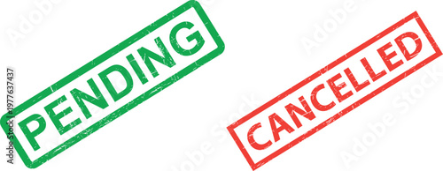 Green and red stamps with pending and cancelled text on white background for approval status  business concept