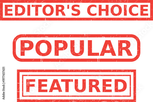 Red rubber stamps with Editors Choice Popular Featured text on white background  isolated on transparent background