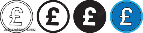 Four different pound sterling symbols in various colored circles
