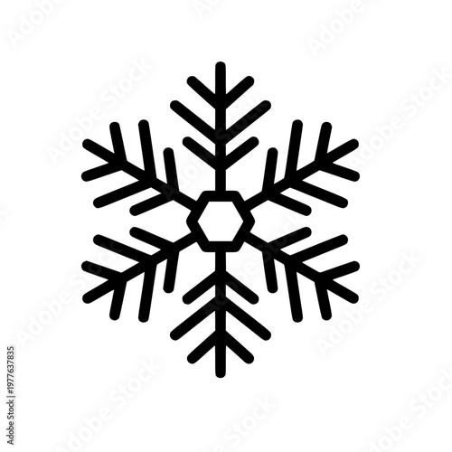 Minimal snowflake icon with simple symmetrical branches. Clean flat SVG design ideal for winter themes, weather apps, seasonal graphics, holiday design, and cold environment visuals.