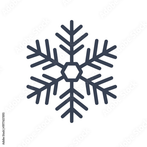 Minimal snowflake icon with simple symmetrical branches. Clean flat SVG design ideal for winter themes, weather apps, seasonal graphics, holiday design, and cold environment visuals.